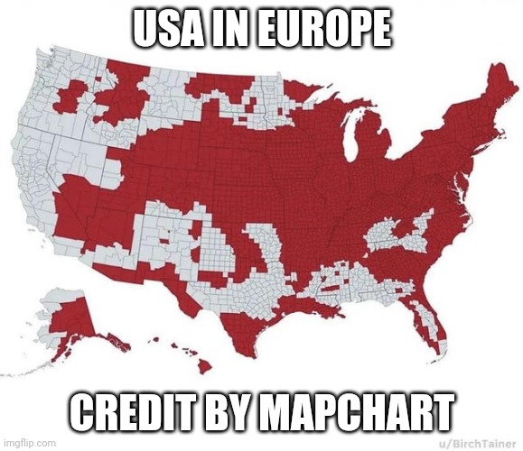 Europe in USA | USA IN EUROPE; CREDIT BY MAPCHART | image tagged in europe in usa | made w/ Imgflip meme maker