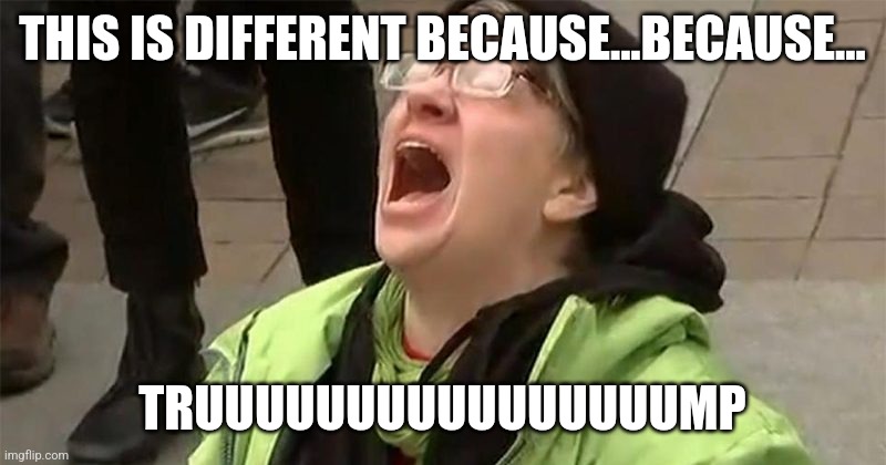 crying liberal | THIS IS DIFFERENT BECAUSE...BECAUSE... TRUUUUUUUUUUUUUUUUMP | image tagged in crying liberal | made w/ Imgflip meme maker