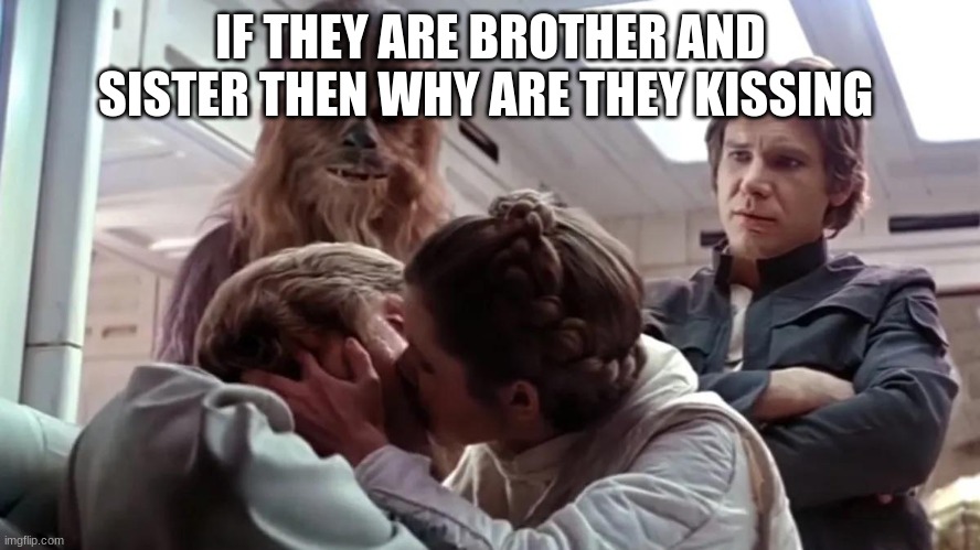 IF THEY ARE BROTHER AND SISTER THEN WHY ARE THEY KISSING | image tagged in star wars | made w/ Imgflip meme maker