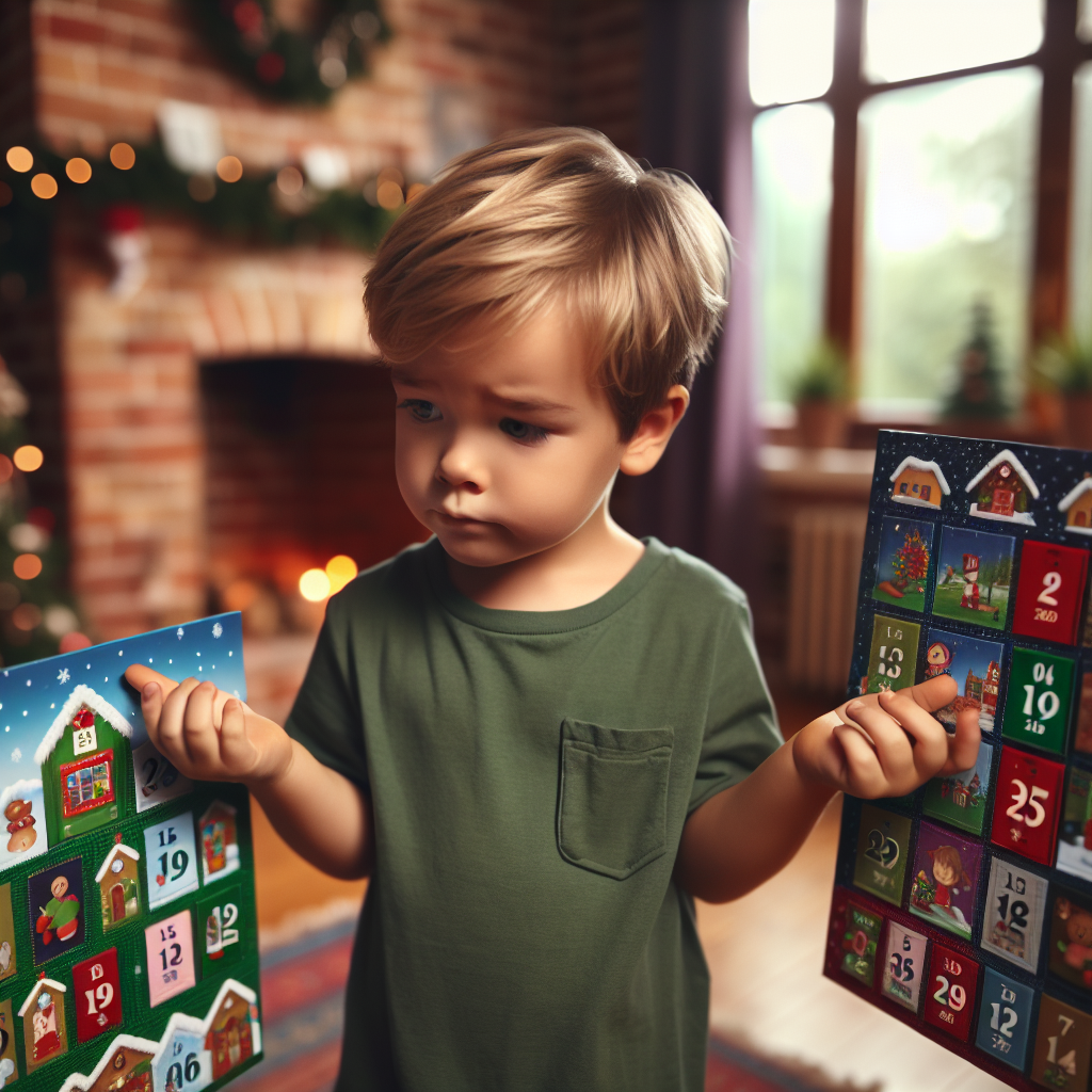 Divorced child comparing advent calendars Blank Meme Template