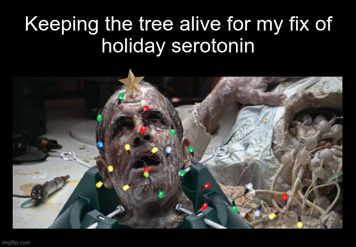 Keeping the Christmas Tree Alive | image tagged in christmas tree,alien | made w/ Imgflip meme maker