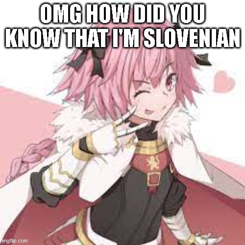 slo mfs | OMG HOW DID YOU KNOW THAT I'M SLOVENIAN | image tagged in femboy | made w/ Imgflip meme maker