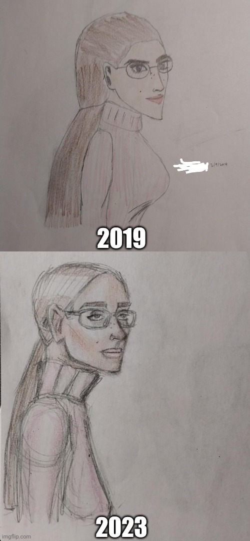 2019 vs 2023 "Girl In Pink" | 2019; 2023 | image tagged in art,drawings,girl,colors,pink | made w/ Imgflip meme maker