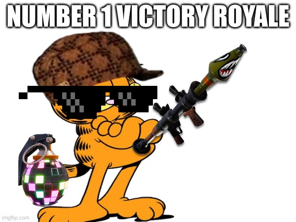 Garfield Trippin | NUMBER 1 VICTORY ROYALE | image tagged in fortnite meme,cats,garfield,guns,epic,number 1 victory royale | made w/ Imgflip meme maker