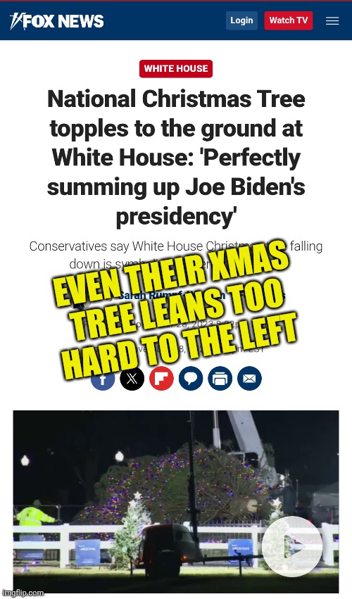 EVEN THEIR XMAS TREE LEANS TOO HARD TO THE LEFT | image tagged in fox news,xmas,christmas tree,liberals | made w/ Imgflip meme maker