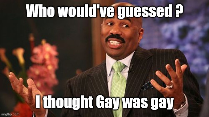 Steve Harvey Meme | Who would've guessed ? I thought Gay was gay | image tagged in memes,steve harvey | made w/ Imgflip meme maker