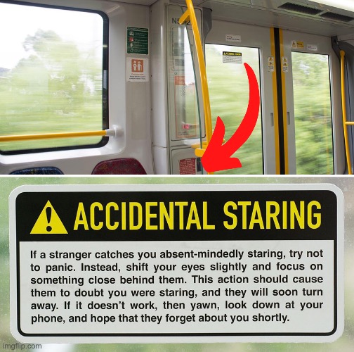 Staring on train | image tagged in staring,sign on train,accidental staring | made w/ Imgflip meme maker
