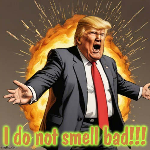 I do not smell bad!!! | image tagged in trump,chemicals,smell,bad | made w/ Imgflip meme maker