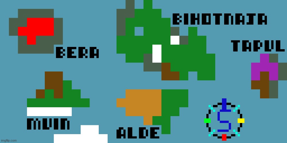 Map of Urenea (Note that South is on top) | image tagged in pixel,art,map,iwb | made w/ Imgflip meme maker