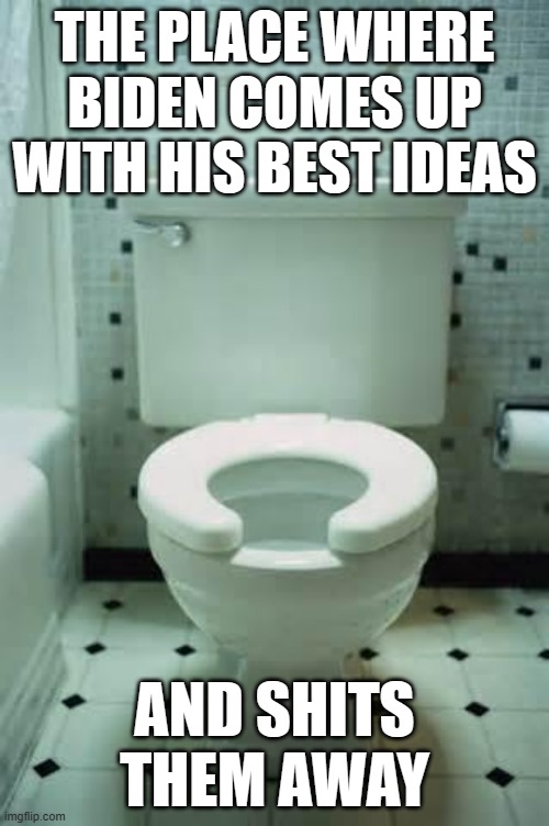 toilet | THE PLACE WHERE BIDEN COMES UP WITH HIS BEST IDEAS; AND SHITS THEM AWAY | image tagged in toilet | made w/ Imgflip meme maker