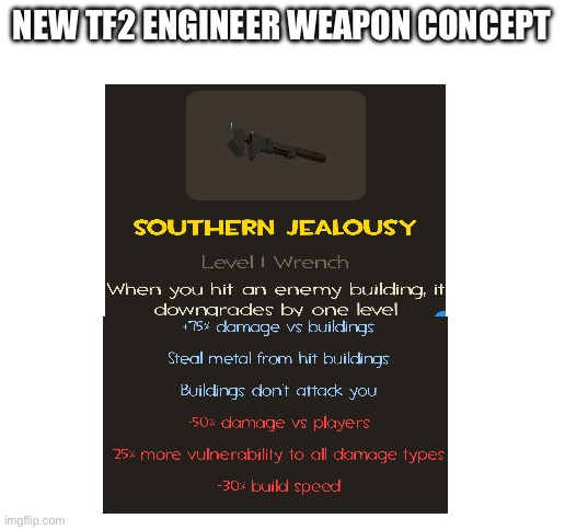 Rate from a scale from 1-10 | NEW TF2 ENGINEER WEAPON CONCEPT | image tagged in blank white template | made w/ Imgflip meme maker