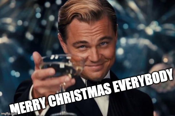 Leonardo Dicaprio Cheers | MERRY CHRISTMAS EVERYBODY | image tagged in memes,leonardo dicaprio cheers | made w/ Imgflip meme maker
