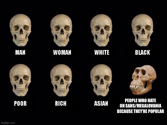 We should really stop doing this | PEOPLE WHO HATE ON SANS/MEGALOVANIA BECAUSE THEY’RE POPULAR | image tagged in empty skulls of truth | made w/ Imgflip meme maker
