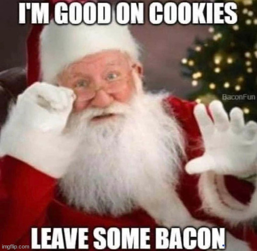 less carbohydrates... more protein.. | image tagged in santa claus,bacon,merry christmas | made w/ Imgflip meme maker