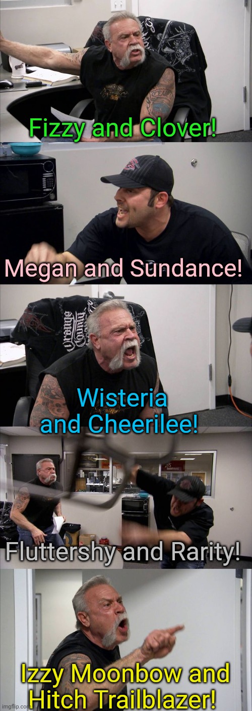 Commemorating 4 decades & 5 generations of My Little Pony <3 | Fizzy and Clover! Megan and Sundance! Wisteria and Cheerilee! Fluttershy and Rarity! Izzy Moonbow and Hitch Trailblazer! | image tagged in american chopper argument,mlp,tv shows,classic,evolution | made w/ Imgflip meme maker