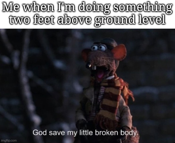 Anxiety baby | Me when I'm doing something two feet above ground level | image tagged in muppets rizzo the rat save my broken body,work life | made w/ Imgflip meme maker