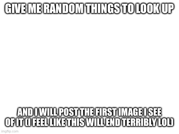 This will end terribly… | GIVE ME RANDOM THINGS TO LOOK UP; AND I WILL POST THE FIRST IMAGE I SEE OF IT (I FEEL LIKE THIS WILL END TERRIBLY LOL) | image tagged in blank white template | made w/ Imgflip meme maker