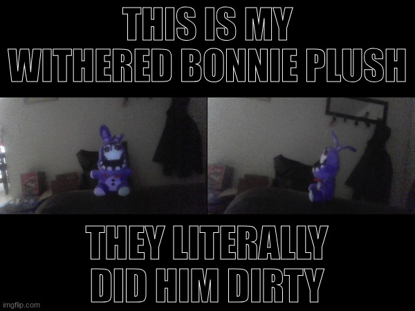 well maybe not that dirty | THIS IS MY WITHERED BONNIE PLUSH; THEY LITERALLY DID HIM DIRTY | image tagged in fnaf,fnaf 2 | made w/ Imgflip meme maker