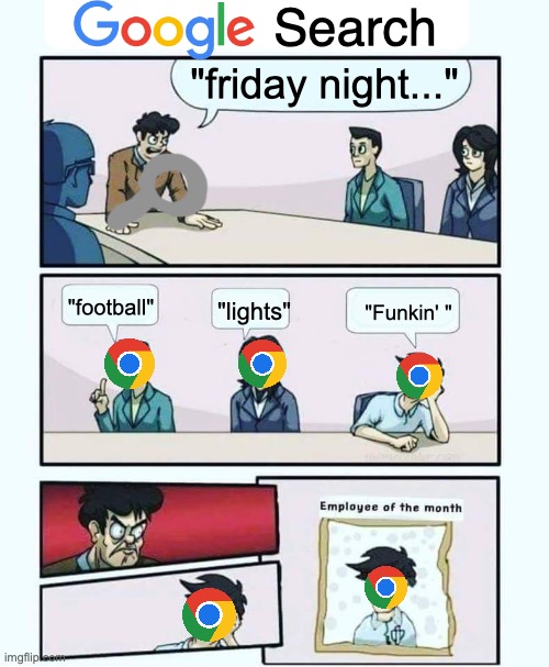 decided to post and am out of daily gaming submissions | Search; "friday night..."; "football"; "Funkin' "; "lights" | image tagged in employee of the month | made w/ Imgflip meme maker