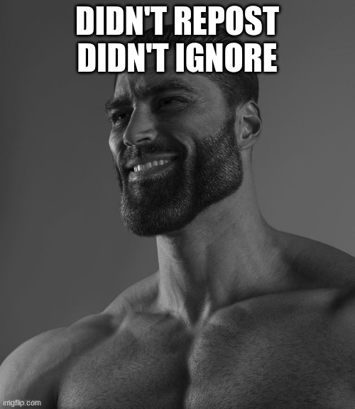 Giga Chad | DIDN'T REPOST
DIDN'T IGNORE | image tagged in giga chad | made w/ Imgflip meme maker