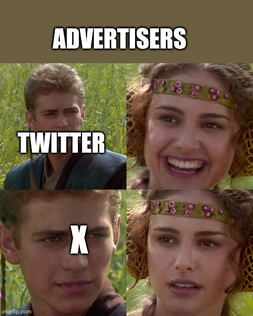 Fact | ADVERTISERS; TWITTER; X | image tagged in anakin padme 4 panel | made w/ Imgflip meme maker