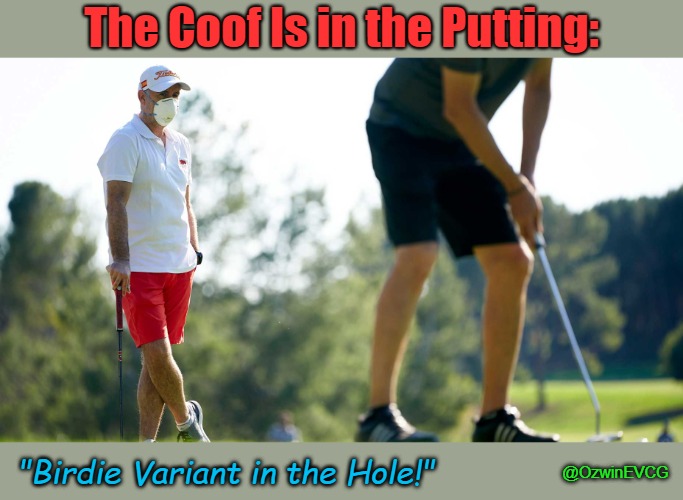"Birdie Variant in the Hole!" | The Coof Is in the Putting:; "Birdie Variant in the Hole!"; @OzwinEVCG | image tagged in golfing,covid,eyeroll,activate asteroids,clown world,bird flu | made w/ Imgflip meme maker