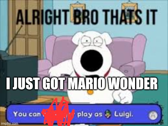 FINALLY | I JUST GOT MARIO WONDER | image tagged in alright bro that s it you can no longer play as luigi | made w/ Imgflip meme maker