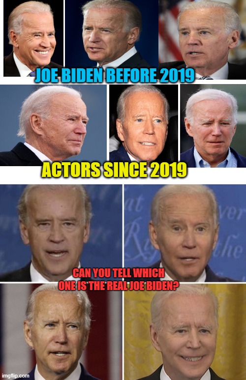 Chin Ears Nose Hair | JOE BIDEN BEFORE 2019; ACTORS SINCE 2019; CAN YOU TELL WHICH ONE IS THE REAL JOE BIDEN? | image tagged in fake joe biden,resident evil | made w/ Imgflip meme maker