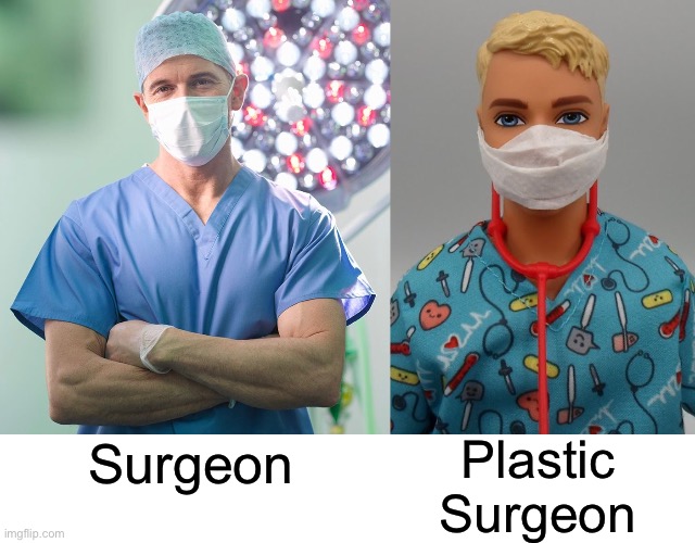 Know the difference | Plastic Surgeon; Surgeon | image tagged in bad pun | made w/ Imgflip meme maker