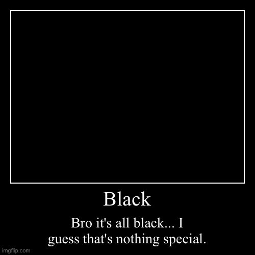 I heard a fact that you guys can like ANYTHING. So I made this meme | Black | Bro it's all black... I guess that's nothing special. | image tagged in funny,demotivationals,blank | made w/ Imgflip demotivational maker