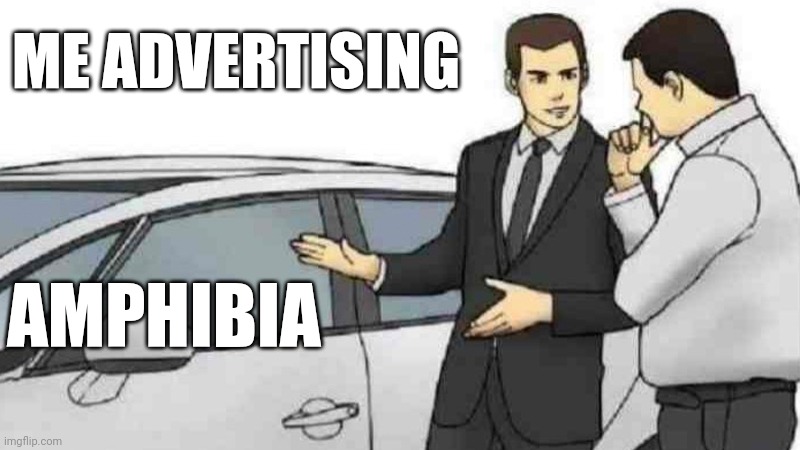 Amphibia memes | ME ADVERTISING; AMPHIBIA | image tagged in memes,car salesman slaps roof of car,amphibia | made w/ Imgflip meme maker