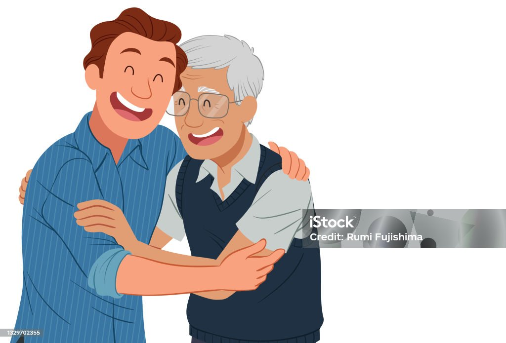 Happy Men Old and Young Hugging Blank Meme Template