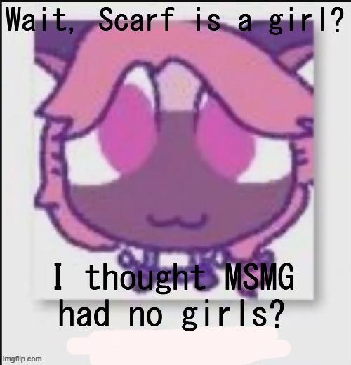 Mittens Wichien announcement temp | Wait, Scarf is a girl? I thought MSMG had no girls? | image tagged in mittens wichiens annoucement temp | made w/ Imgflip meme maker