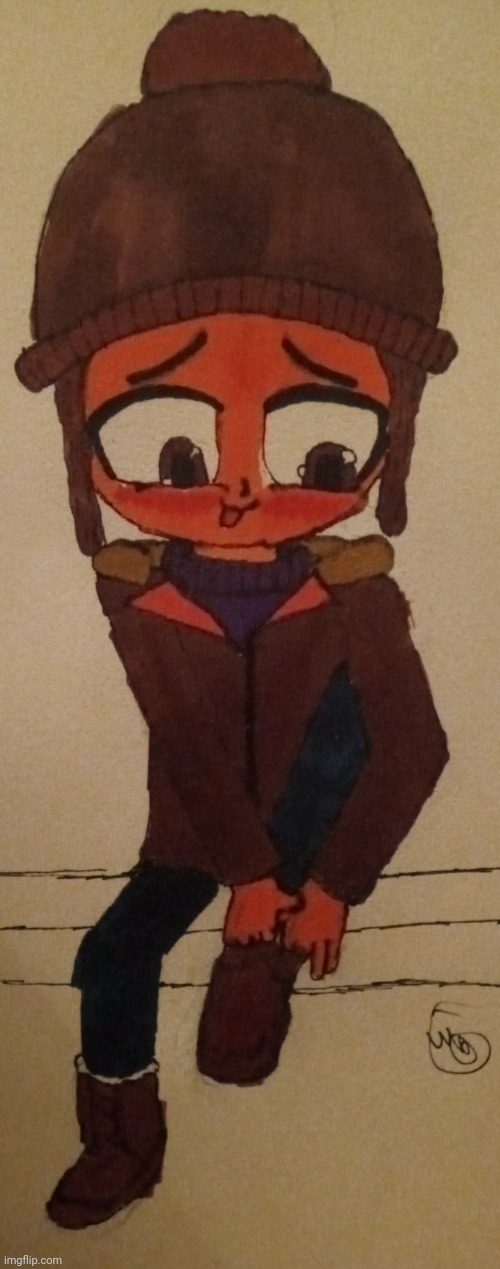 Drew my OC in winter clothes (messed up the skin tone-) | made w/ Imgflip meme maker