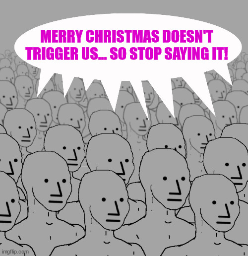 npc-crowd | MERRY CHRISTMAS DOESN'T TRIGGER US... SO STOP SAYING IT! | image tagged in npc-crowd | made w/ Imgflip meme maker