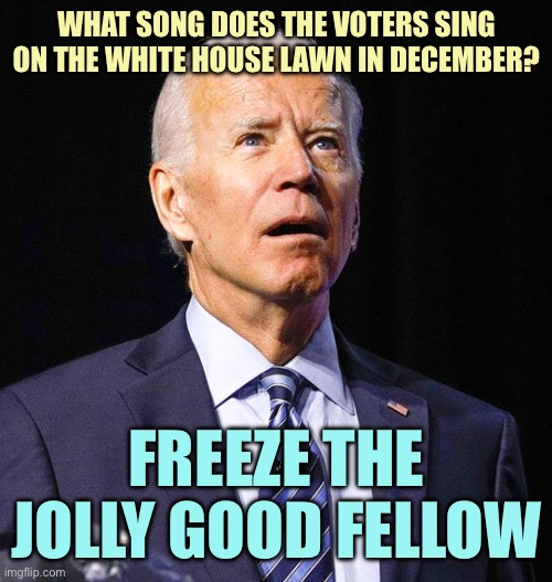 Joe Biden | WHAT SONG DOES THE VOTERS SING ON THE WHITE HOUSE LAWN IN DECEMBER? FREEZE THE JOLLY GOOD FELLOW | image tagged in joe biden,memes | made w/ Imgflip meme maker