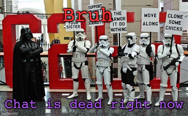 Stormtrooper protest | Bruh; Chat is dead right now | image tagged in stormtrooper protest | made w/ Imgflip meme maker