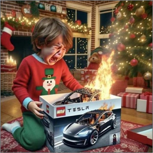 The Hottest Gift This Year ! | image tagged in christmas gifts,tesla,fire,dark humour | made w/ Imgflip meme maker