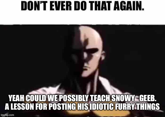 Yeah just check the recent things | YEAH COULD WE POSSIBLY TEACH SNOWY_GEEB. A LESSON FOR POSTING HIS IDIOTIC FURRY THINGS | image tagged in saitama don t do that again | made w/ Imgflip meme maker