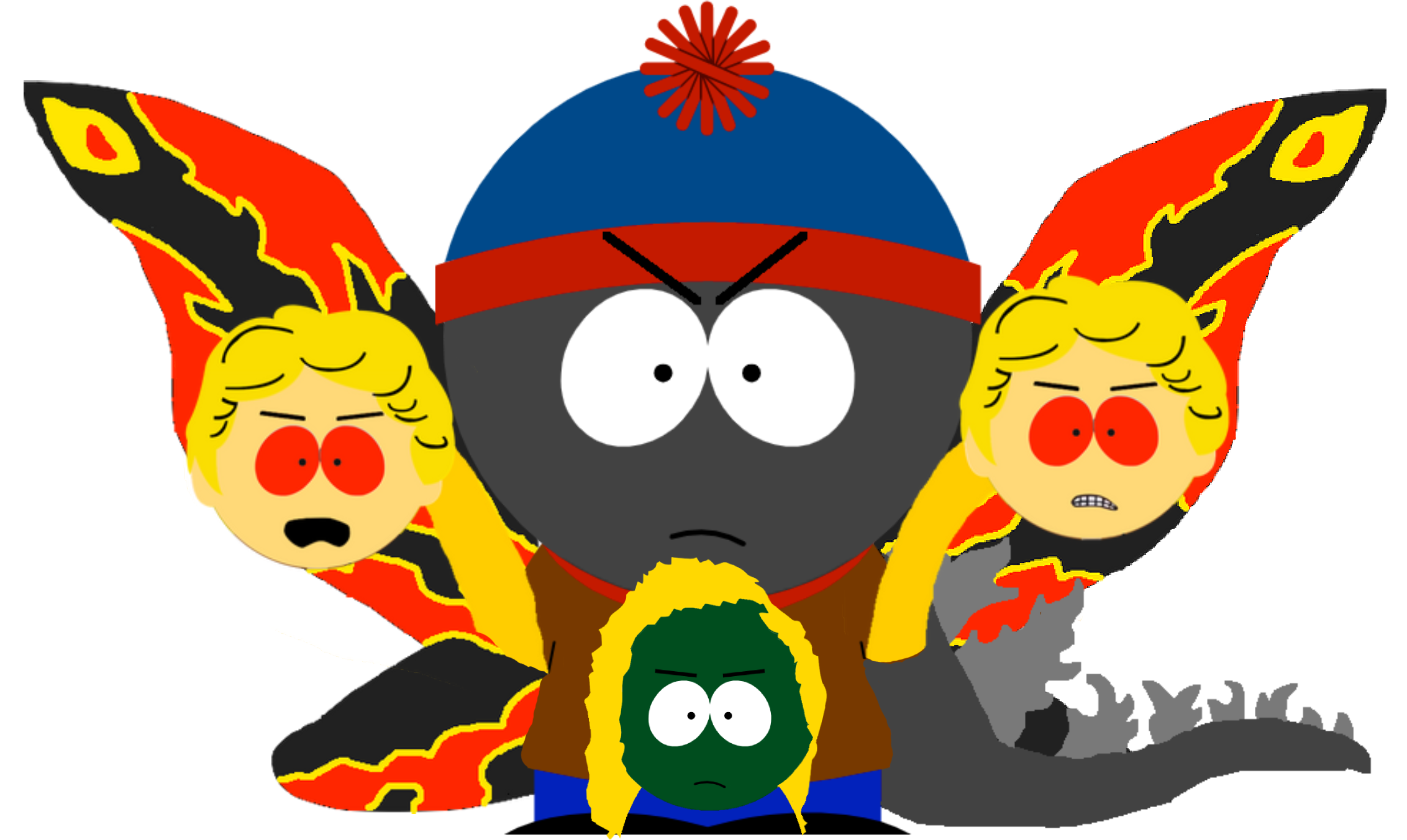 Stan Marsh, Gregory, Bebe Stevens as King Godzilla Blank Meme Template