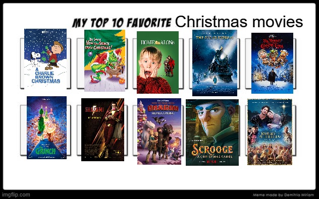 My top 10 favorite Christmas movies! | Christmas movies | image tagged in christmas,christmas movies,top 10 | made w/ Imgflip meme maker