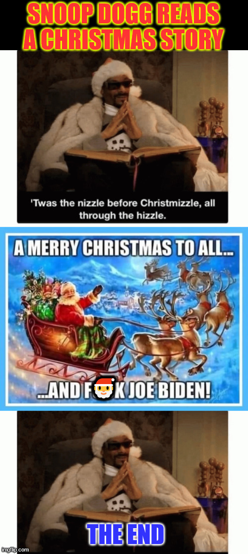 Snoop Dogg reads a Christmas story | SNOOP DOGG READS A CHRISTMAS STORY; 🎅; THE END | image tagged in snoop dogg,reads a christmas story | made w/ Imgflip meme maker