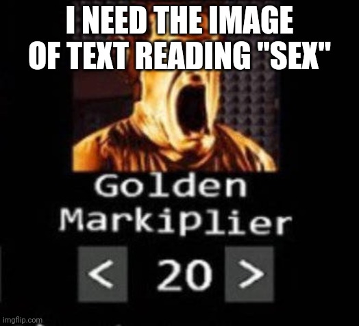 Golden Markiplier | I NEED THE IMAGE OF TEXT READING "SEX" | image tagged in golden markiplier | made w/ Imgflip meme maker