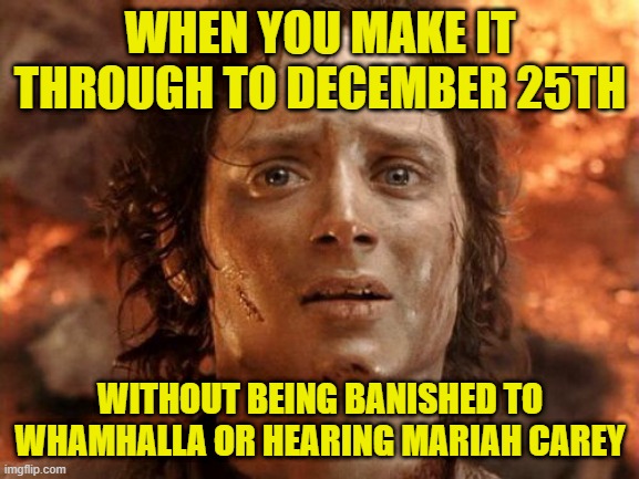 We Made It | WHEN YOU MAKE IT THROUGH TO DECEMBER 25TH; WITHOUT BEING BANISHED TO WHAMHALLA OR HEARING MARIAH CAREY | image tagged in memes,it's finally over | made w/ Imgflip meme maker