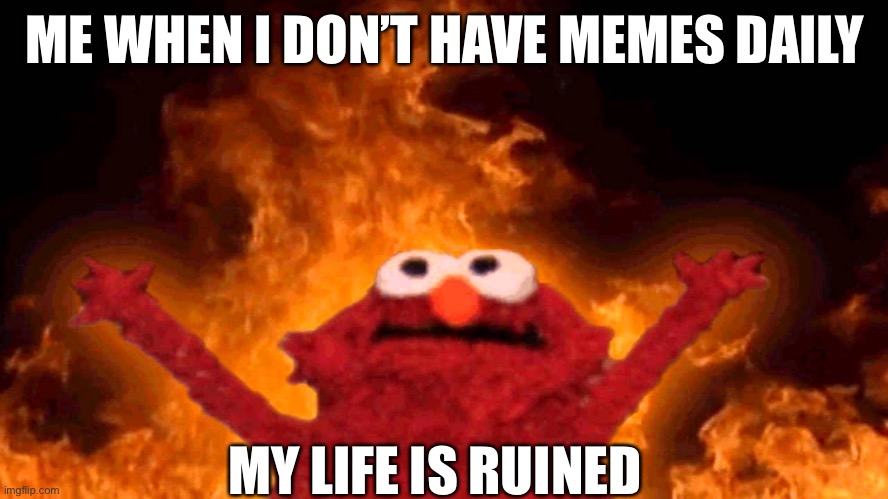 When I do not have memes | ME WHEN I DON’T HAVE MEMES DAILY; MY LIFE IS RUINED | image tagged in elmo fire | made w/ Imgflip meme maker
