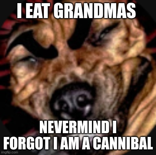 dop yes yes | I EAT GRANDMAS; NEVERMIND I FORGOT I AM A CANNIBAL | image tagged in cannibalism,lol | made w/ Imgflip meme maker