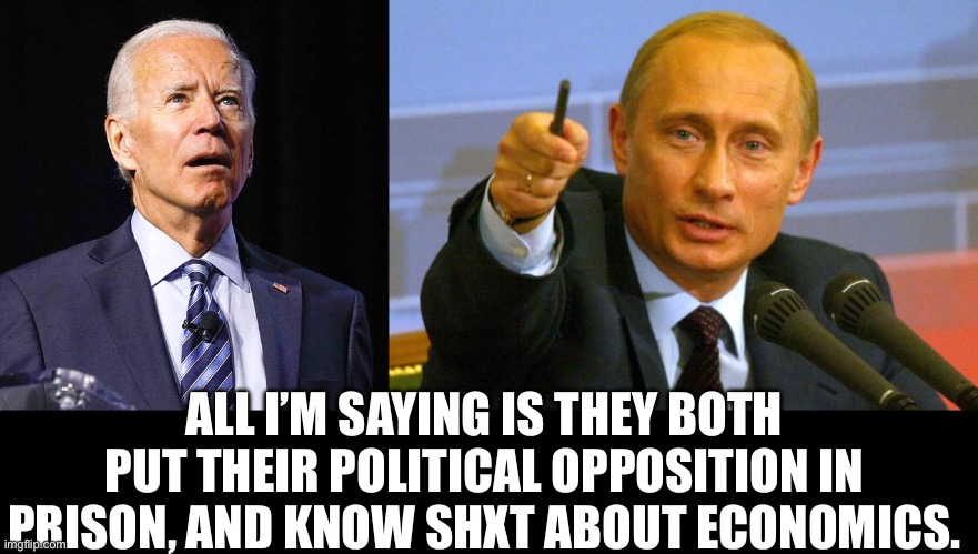 Yep | ALL I’M SAYING IS THEY BOTH PUT THEIR POLITICAL OPPOSITION IN PRISON, AND KNOW SHXT ABOUT ECONOMICS. | image tagged in joe biden,memes,good guy putin | made w/ Imgflip meme maker