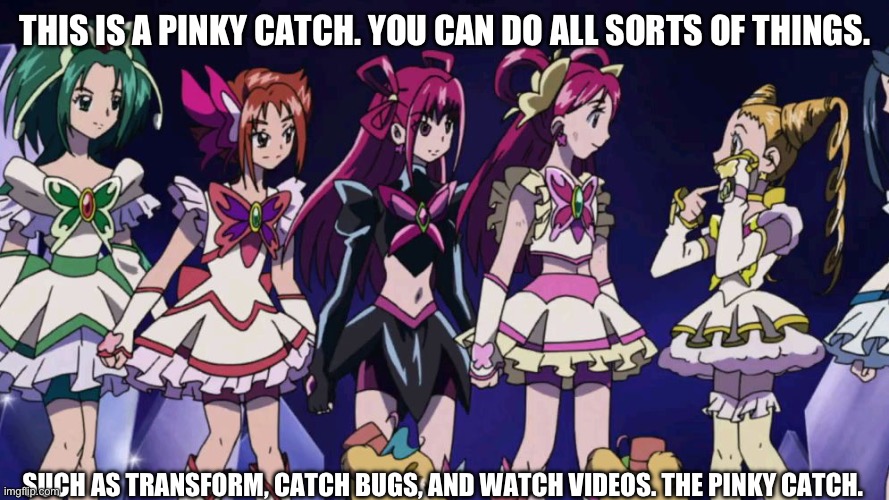 Lemonade being Steve Jobs | THIS IS A PINKY CATCH. YOU CAN DO ALL SORTS OF THINGS. SUCH AS TRANSFORM, CATCH BUGS, AND WATCH VIDEOS. THE PINKY CATCH. | image tagged in precure,yes precure 5,iphone,steve jobs | made w/ Imgflip meme maker