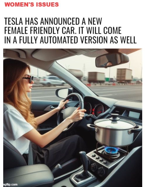 Finally! Too many cars are designed for men | image tagged in funny,satire,ai | made w/ Imgflip meme maker