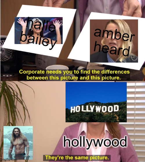 hollywood facts | halle bailey; amber heard; hollywood | image tagged in memes,they're the same picture,hollywood,amber turd,hallelujah,movies | made w/ Imgflip meme maker